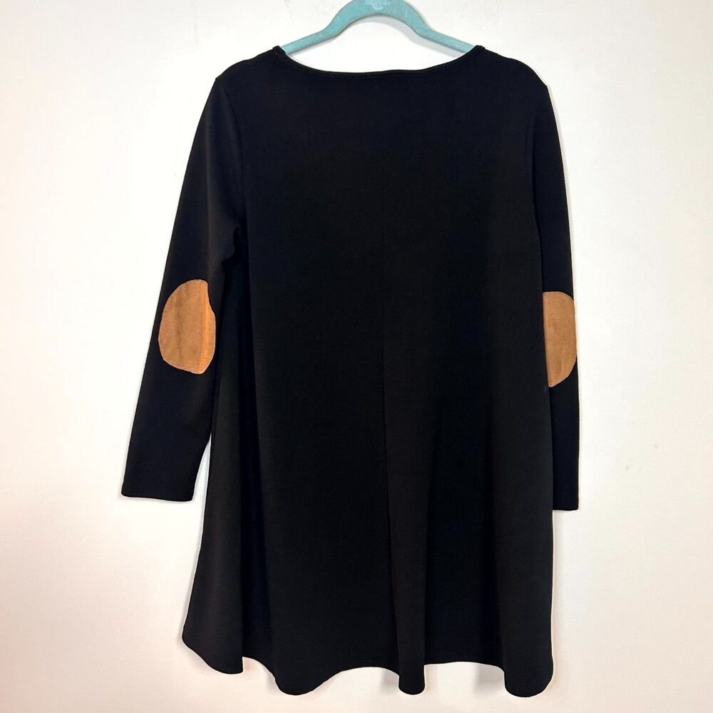 A.Gain Mini Dress Women Medium Black Elbow Patches Long Sleeve Modest Minimalist - Picture 2 of 9